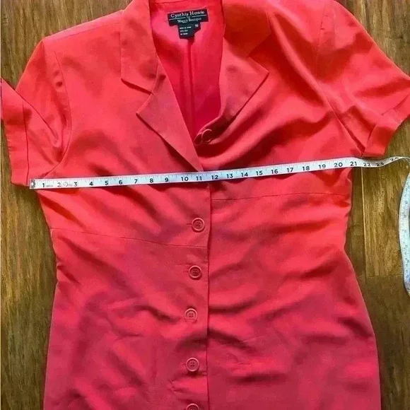 Cynthia Howie 100%  Silk Coral Button Front Dress Tall Women’s Size 16 - Picture 2 of 6